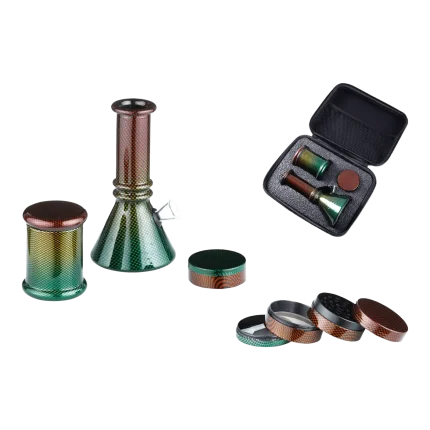Glasbong & Metallgrinder Set - Carbon